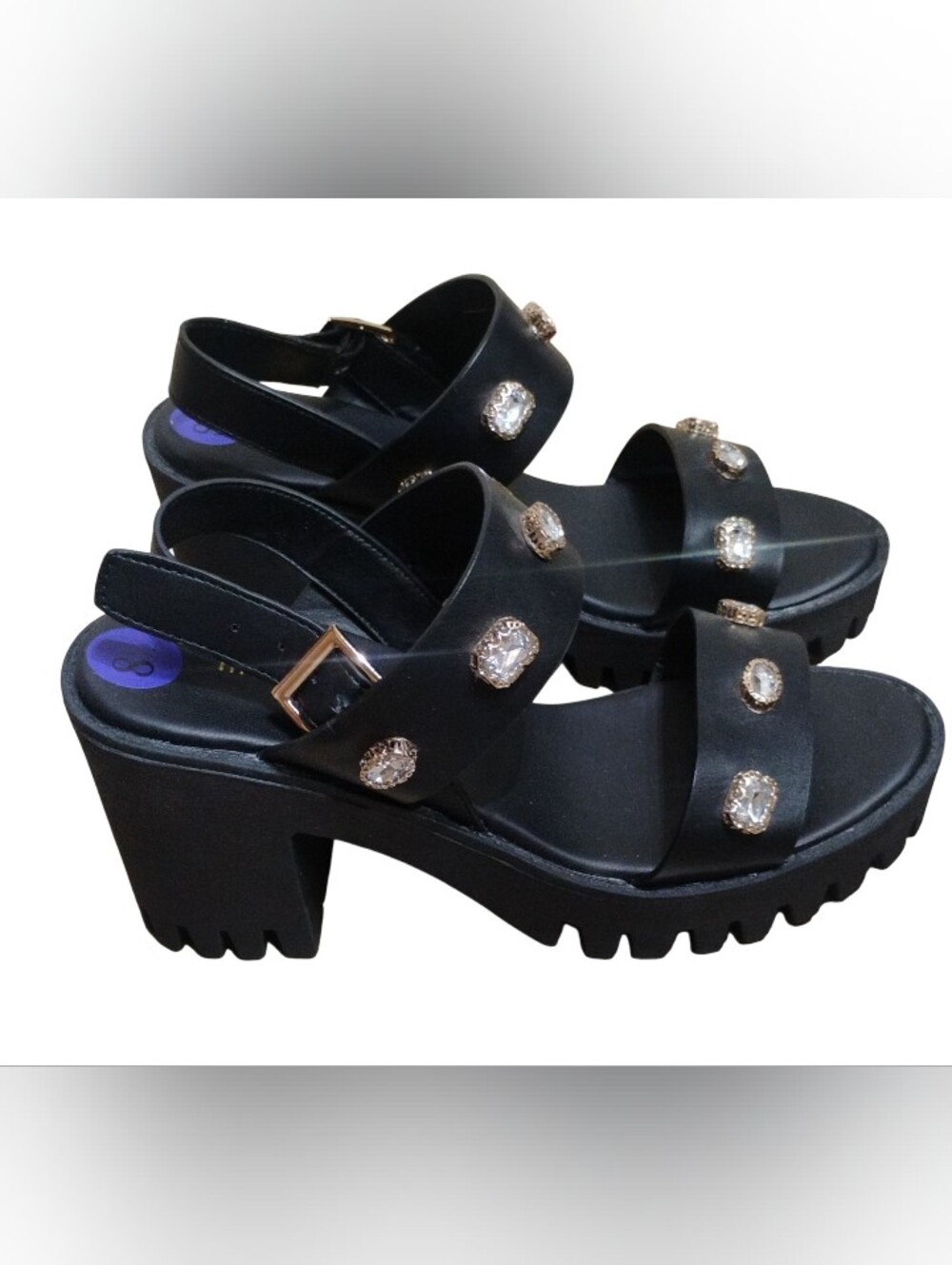 Madden Girl Black Jeweled Platform Sandals - Women 8.5